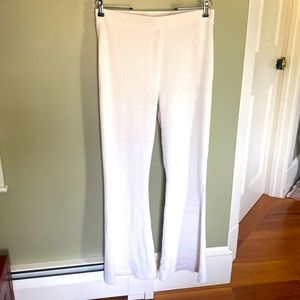 Aerie, size Large, ivory ribbed lounge pants with flare bottoms
